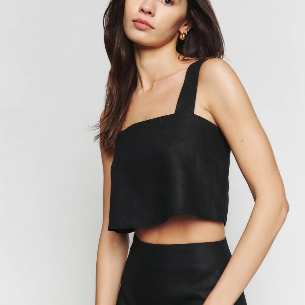 NWT REFORMATION LOREN LINEN TOP - BLACK